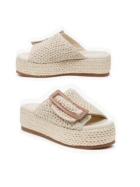 Kelsi Dagger Brooklyn Dover Woven Sandals Shell Beige Platform Slides size 7